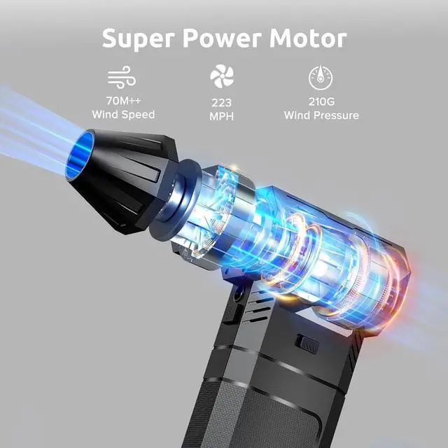 Alt view image 4 of 4 - Electric Air Duster with 2 Magazine-Style Batteries, 2 Magnetic Nozzles, 3-Speed Cordless Blower with LED, Electric Inflator, Keyboard Duster
