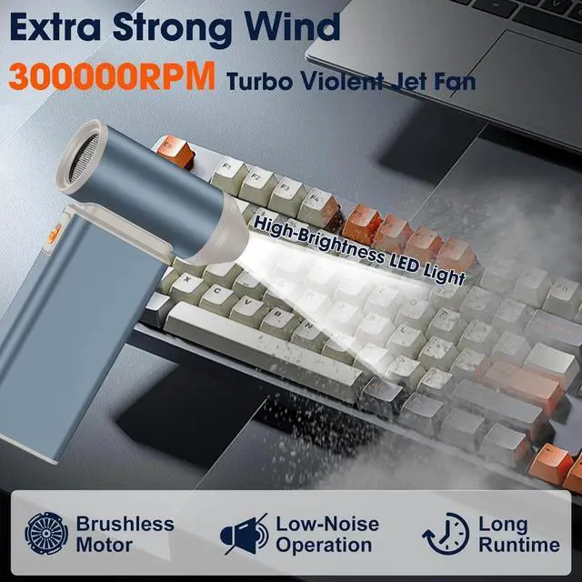 Alt view image 3 of 6 - Metal Electric Compressed Air Duster, 4-Speed Modes-Brushless Motor Mini PC Dust Cleaner with Light