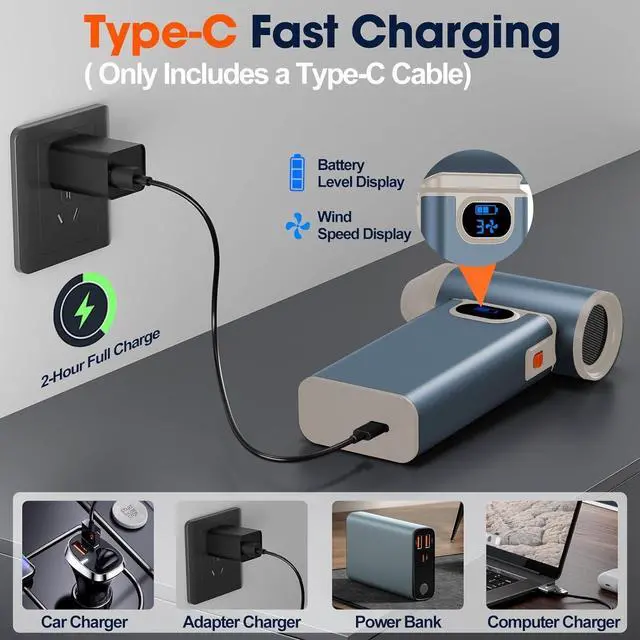 Alt view image 5 of 6 - Metal Electric Compressed Air Duster, 4-Speed Modes-Brushless Motor Mini PC Dust Cleaner with Light