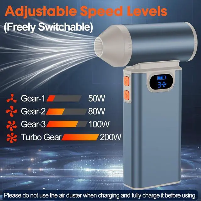 Alt view image 6 of 6 - Metal Electric Compressed Air Duster, 4-Speed Modes-Brushless Motor Mini PC Dust Cleaner with Light