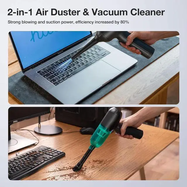 Alt view image 2 of 5 - Compressed Air Duster Electric, 4in1 Air Duster Vacuum/Mini Vacuum/Air Blower & Pump, 3 Gear Brushless Motor with LED Light for PC, Keyboard,