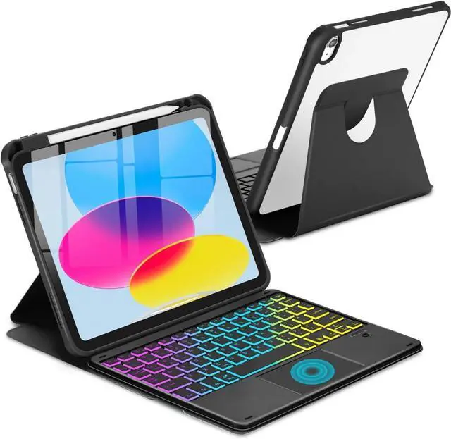 Main image of Touchpad Keyboard Case for iPad (A16) 11th 10th Generation, 360 Rotation Cover with Pencil Holder Wireless Backlit Detachable Keypad