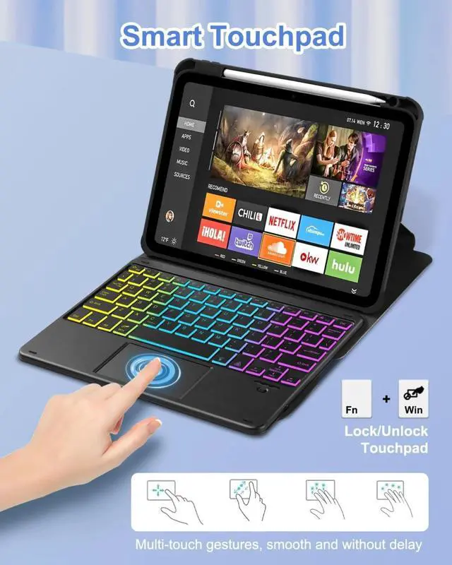 Alt view image 3 of 7 - Touchpad Keyboard Case for iPad (A16) 11th 10th Generation, 360 Rotation Cover with Pencil Holder Wireless Backlit Detachable Keypad
