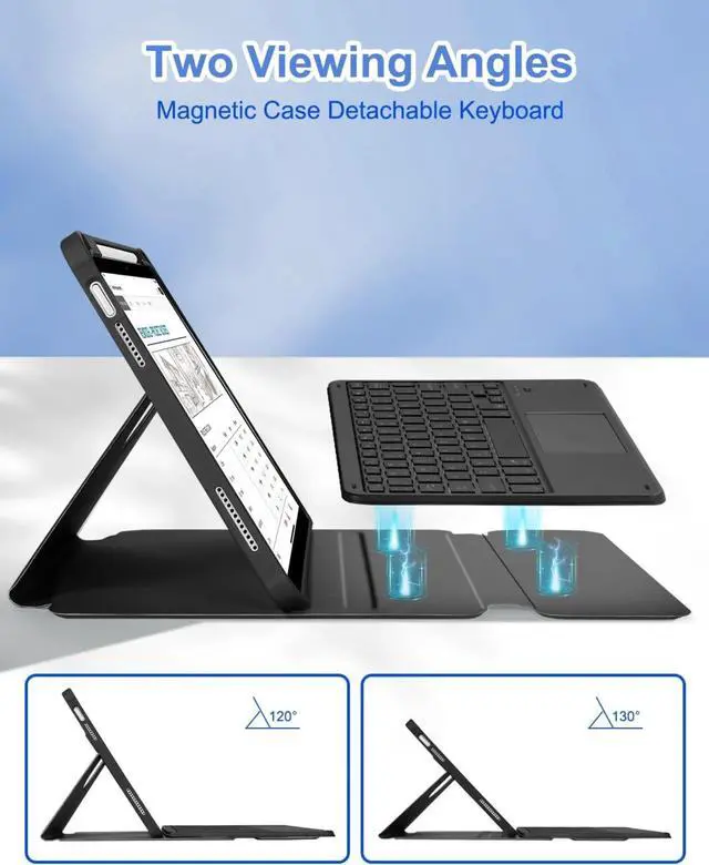 Alt view image 6 of 7 - Touchpad Keyboard Case for iPad (A16) 11th 10th Generation, 360 Rotation Cover with Pencil Holder Wireless Backlit Detachable Keypad