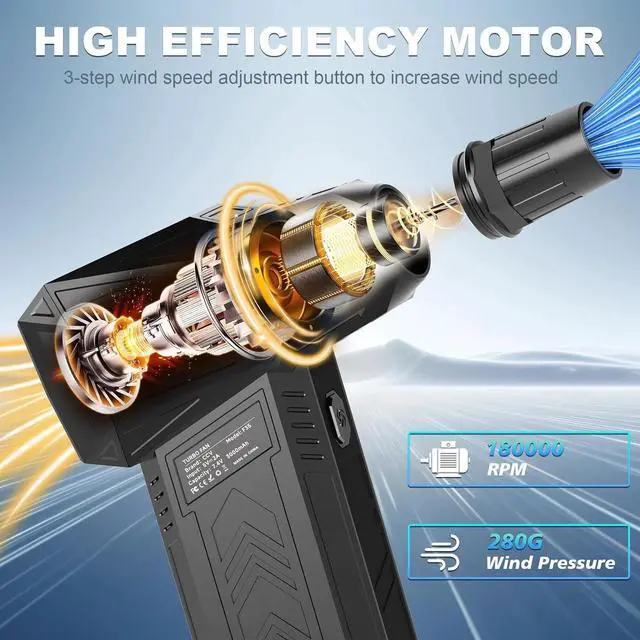 Alt view image 2 of 4 - 180000RPM Electric Air Duster for Cleaning Keyboard&PC 3 Gears Adjustable Rechargeable Cordless Jet Dry Blower Air Blowe (Black)