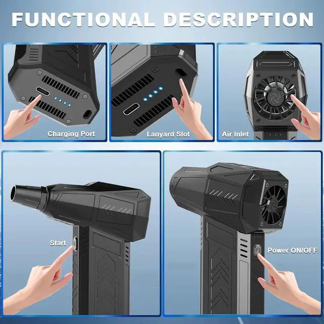 Alt view image 4 of 4 - 180000RPM Electric Air Duster for Cleaning Keyboard&PC 3 Gears Adjustable Rechargeable Cordless Jet Dry Blower Air Blowe (Black)