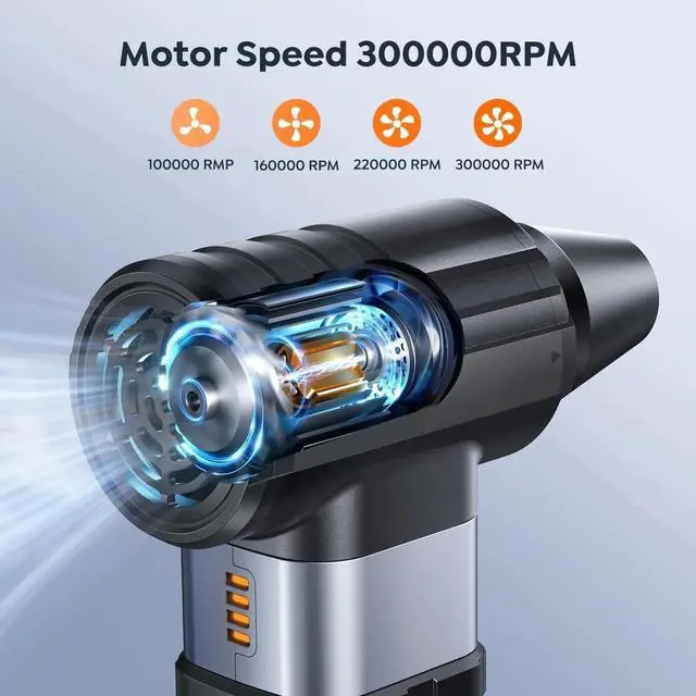 Alt view image 2 of 4 - Compressed Air Duster 4-Gear Adjustable 300000RPM Electric Air Duster Rechargeable Brushless Motor Mini Cordless Air Blower for Keyboard