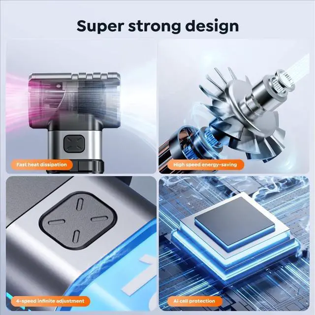 Alt view image 3 of 4 - Compressed Air Duster 4-Gear Adjustable 300000RPM Electric Air Duster Rechargeable Brushless Motor Mini Cordless Air Blower for Keyboard