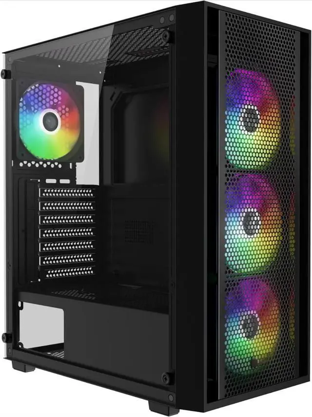 Main image of Computer PC Case with Tempered Glass, 4X 120mm ARGB PWM Fans Gaming Case, Support Up to 6X 120mm Fans, 360mm AIO/Radiator
