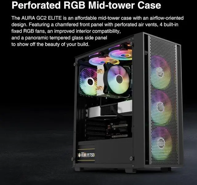 Alt view image 2 of 6 - Computer PC Case with Tempered Glass, 4X 120mm ARGB PWM Fans Gaming Case, Support Up to 6X 120mm Fans, 360mm AIO/Radiator