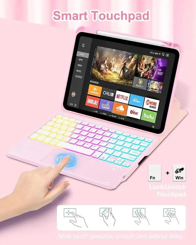 Alt view image 3 of 5 - Touchpad Keyboard Case for iPad (A16) 11th 10th Generation, 360 Rotation Cover with Pencil Holder Wireless Backlit Detachable Keypad