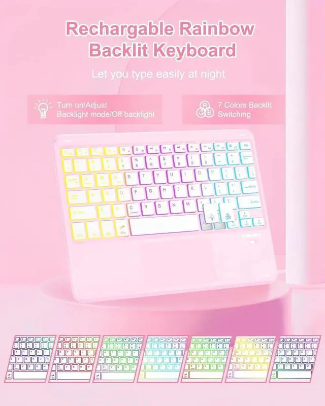 Alt view image 5 of 5 - Touchpad Keyboard Case for iPad (A16) 11th 10th Generation, 360 Rotation Cover with Pencil Holder Wireless Backlit Detachable Keypad