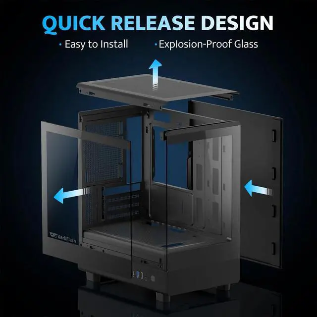 Alt view image 2 of 6 - Pre-Install 3 PWM ARGB Fans Computer Case, Full View Dual Tempered Glass MATX Gaming PC Case, Type C Port, Supports up to 240mm AIO(DB330M) (Black)