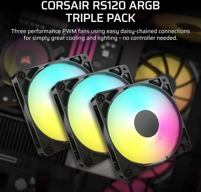 Alt view image 2 of 4 - ARGB 120mm PWM Fans Daisy-Chain Connection Low-Noise Magnetic Dome Bearing Triple Pack Black