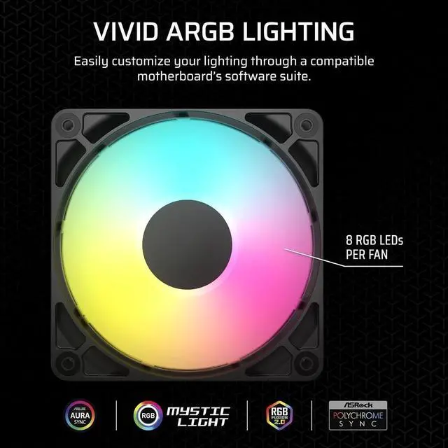 Alt view image 4 of 4 - ARGB 120mm PWM Fans Daisy-Chain Connection Low-Noise Magnetic Dome Bearing Triple Pack Black