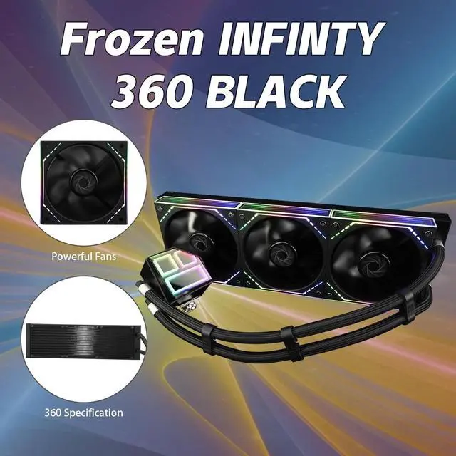 Alt view image 3 of 4 - Frozen Infinity 360 Black CPU Aio Cooler,TL-M12*3 PWM Fans,ARGB Infinity Mirror,360 CPU Liquid Cooling:LGA1851/1700/1150/1151/1200/2011