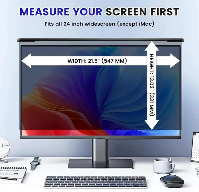 Alt view image 2 of 5 - Hanging 24 Inch Computer Privacy Screen Filter, Compatible with, 23.8 Inch 16:9 Widescreen, Protect Eyes from Glare and Blue Light