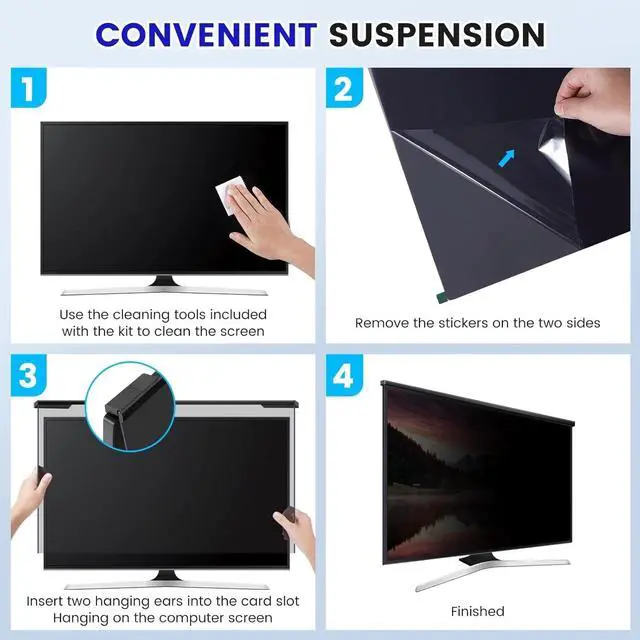 Alt view image 3 of 5 - Hanging 24 Inch Computer Privacy Screen Filter, Compatible with, 23.8 Inch 16:9 Widescreen, Protect Eyes from Glare and Blue Light