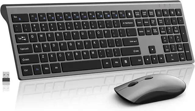 Main image of Wireless Mouse and Keyboard Combo, Silent Full-Size Computer Keyboard with Calculator Button,2400 DPI Mouse - Space Grey