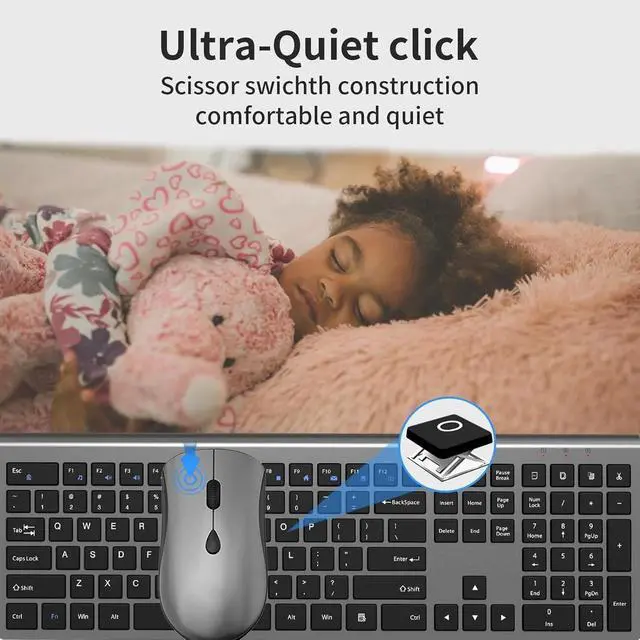 Alt view image 2 of 6 - Wireless Mouse and Keyboard Combo, Silent Full-Size Computer Keyboard with Calculator Button,2400 DPI Mouse - Space Grey