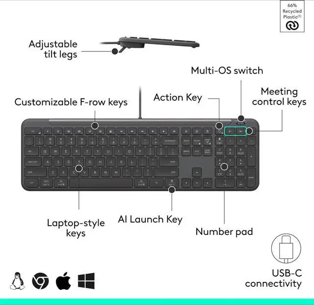 Alt view image 6 of 6 - Slim Wired Combo MK625 for Business, Optical Wired Mouse, Full-Size Keyboard, USB-C Plug-and-Play - Graphite