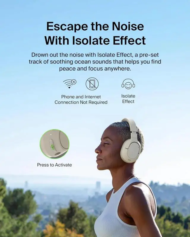 Alt view image 3 of 6 - Isolate Bluetooth Over-Ear Headphones - Hybrid Active Noise Cancelling Headphones - Wireless w/ 60H Playtime