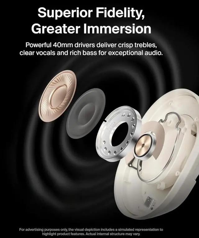 Alt view image 6 of 6 - Isolate Bluetooth Over-Ear Headphones - Hybrid Active Noise Cancelling Headphones - Wireless w/ 60H Playtime