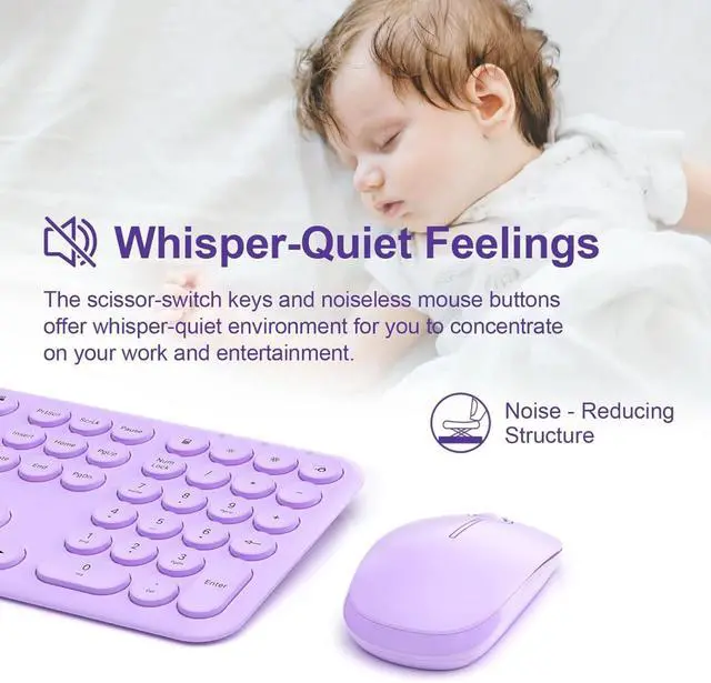 Alt view image 4 of 6 - Cute Wireless Keyboard and Mouse Combo Slim 2.4GHz USB Cordless Full Size Silent Retro KeyboardUpgraded Violet