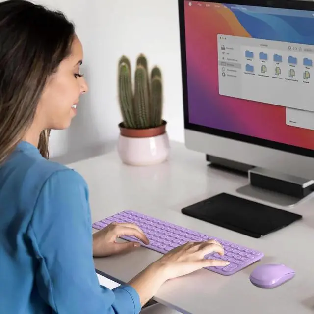 Alt view image 6 of 6 - Cute Wireless Keyboard and Mouse Combo Slim 2.4GHz USB Cordless Full Size Silent Retro KeyboardUpgraded Violet