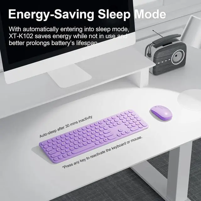 Alt view image 5 of 6 - Cute Wireless Keyboard and Mouse Combo Slim 2.4GHz USB Cordless Full Size Silent Retro KeyboardUpgraded Violet