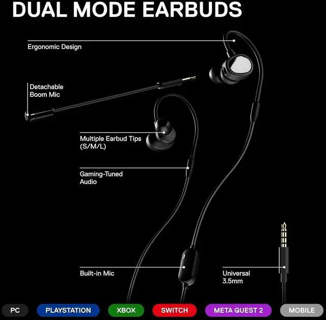 Alt view image 3 of 5 - Tusq in-Ear Mobile Gaming Headset  Dual Microphone  Ergonomic Suspension Design Earphones  Black
