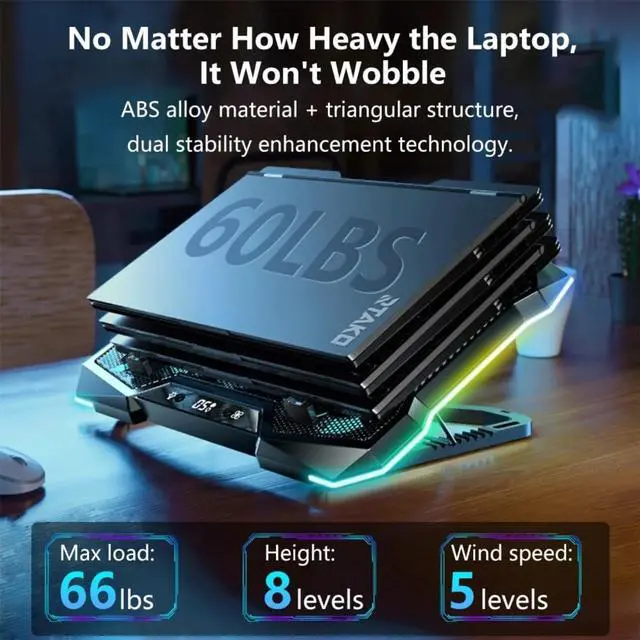 Alt view image 3 of 6 - FOR Gaming Laptop Cooling Pad, RGB Lights Laptop Cooler with 10 Powerful Turbo Fans for 12-18 Inch Notebooks