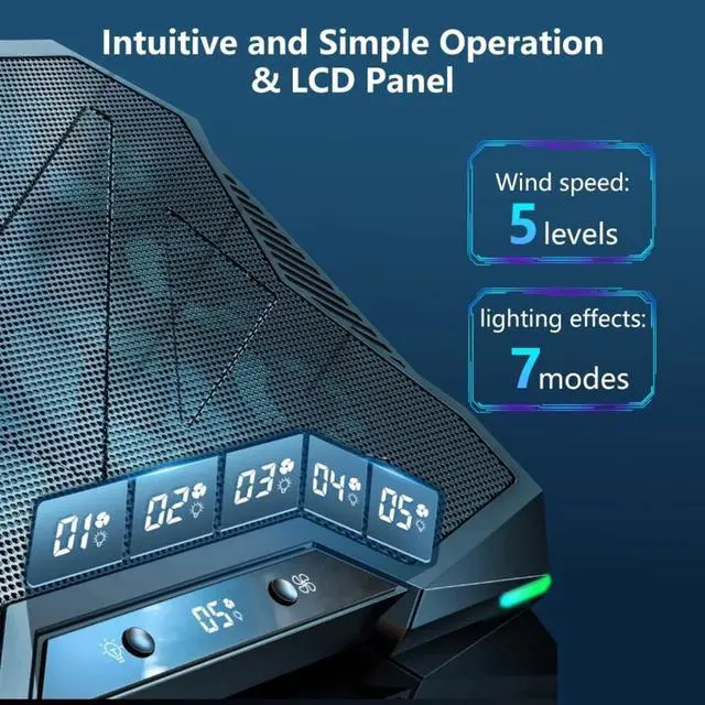 Alt view image 5 of 6 - FOR Gaming Laptop Cooling Pad, RGB Lights Laptop Cooler with 10 Powerful Turbo Fans for 12-18 Inch Notebooks