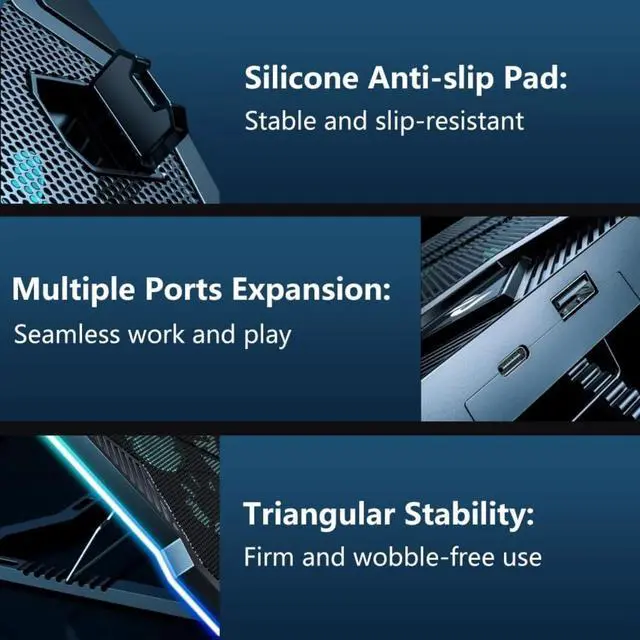 Alt view image 6 of 6 - FOR Gaming Laptop Cooling Pad, RGB Lights Laptop Cooler with 10 Powerful Turbo Fans for 12-18 Inch Notebooks