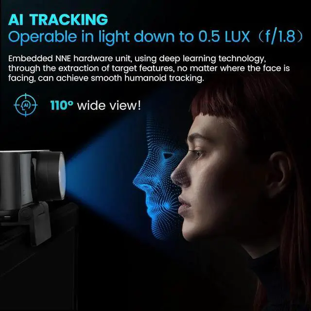Alt view image 5 of 6 - 4K Webcam with Remote, RC16 Computer Camera with Microphone,1080p 60fps FHD,AI Tracking,Privacy Cover