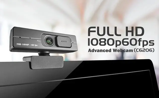 Alt view image 4 of 6 - 1080P/60fps Webcam C6206 Full HD Streaming Low-Light Correction with Dual Omni-Directional Microphone, Privacy Cover
