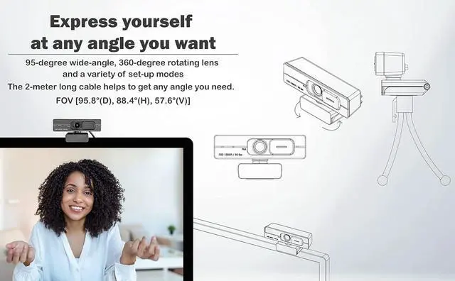 Alt view image 5 of 6 - 1080P/60fps Webcam C6206 Full HD Streaming Low-Light Correction with Dual Omni-Directional Microphone, Privacy Cover