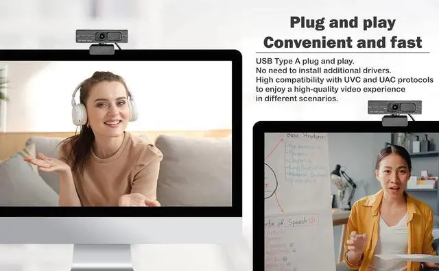 Alt view image 6 of 6 - 1080P/60fps Webcam C6206 Full HD Streaming Low-Light Correction with Dual Omni-Directional Microphone, Privacy Cover