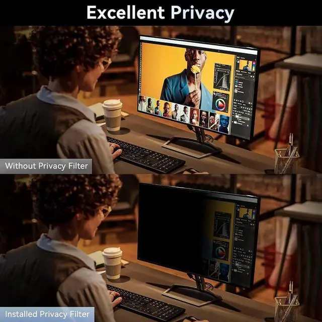 Alt view image 2 of 6 - Computer Privacy Screen 27 Inch for 16:9 Widescreen Monitor, Removable Eye Protection Anti Glare Blue Light Filter