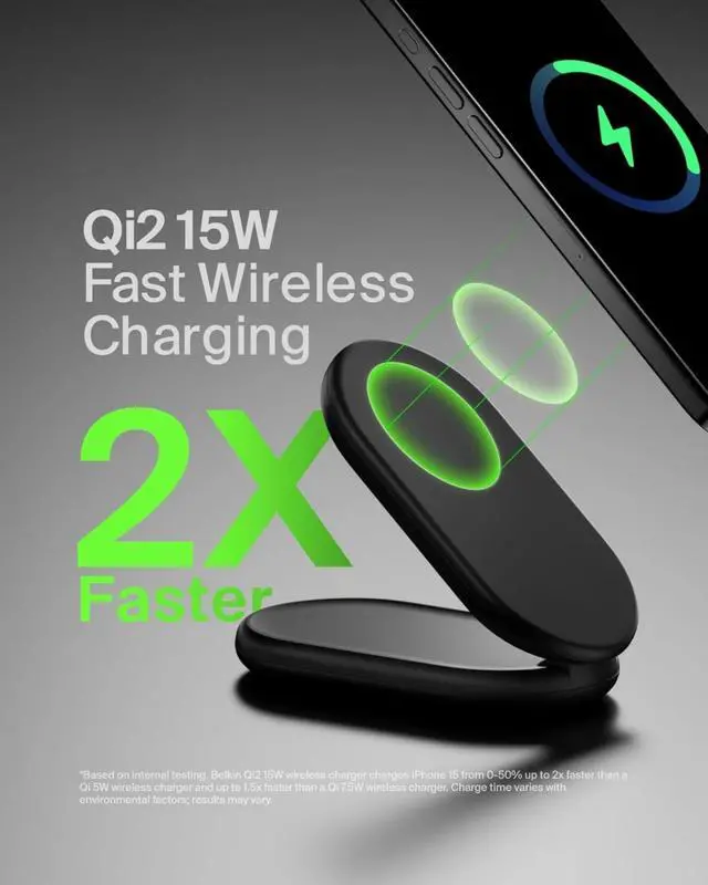 Alt view image 2 of 6 - Magnetic Foldable Wireless Charging Stand 15W -MagSafe-Compatible Qi2-Certified Charger, Wireless Charging Stand - Black