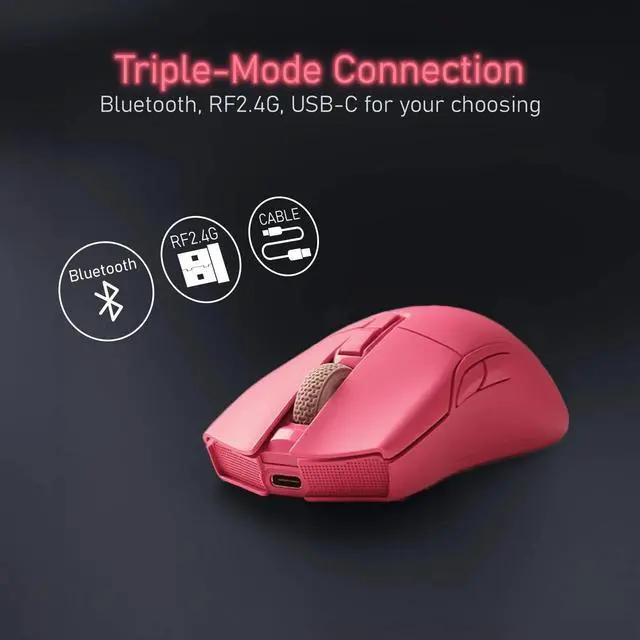 Alt view image 2 of 6 - M31R Wireless Gaming Mouse, Triple Mode 2.4G/ Bluetooth/USB-C Detachable Cable Gaming Mouse,GM8.0 Mouse Switches - Pink