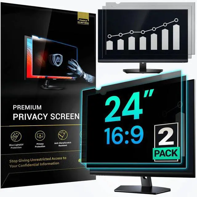 Main image of [2 Pack] 24 Inch 16:9 Privacy Screen for Computer Monitor and Laptop - Anti Glare Protector Film Blue Light Filter Eye Protection - Computer Screen Privacy Shield