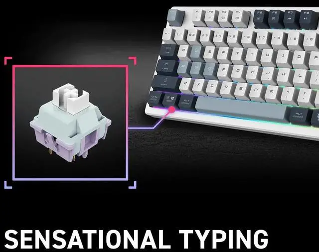 Alt view image 2 of 6 - Mechanical Linear SWITCHES - Dye-Sublimated PBT Keycaps, Anti-Slip Base, USB 2.0, Bluetooth, 2.4 GHz