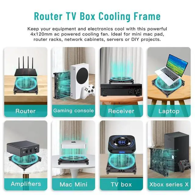 Alt view image 3 of 6 - Router Laptop Cooling pad 4X 120mm Computer Fan with AC Plug Variable Speed Fan