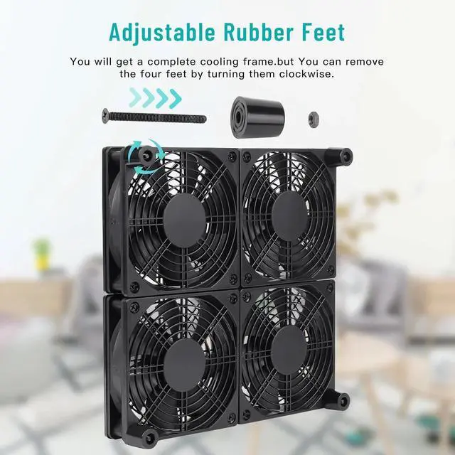 Alt view image 5 of 6 - Router Laptop Cooling pad 4X 120mm Computer Fan with AC Plug Variable Speed Fan