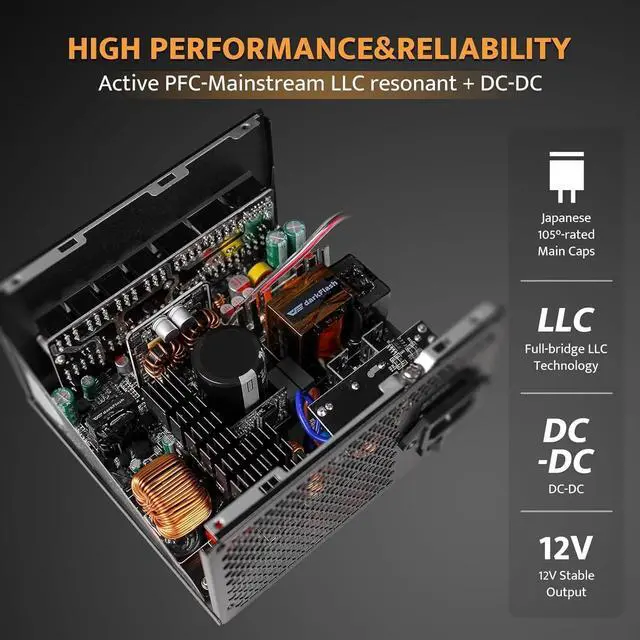 Alt view image 5 of 6 - Power Supply ATX 3.1& PCIe 5.1 Ready, 12VHPWR Cable Included,80 Plus Gold Gaming PSU, Compact 150mm Size(White)