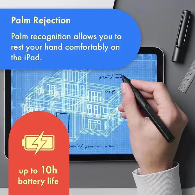 Alt view image 3 of 4 - Steel Black iPad Pen - Stylus Pen with Palm Rejection, tilt Sensitivity & Ergonomic Grip - up to 10 Hours Battery Life