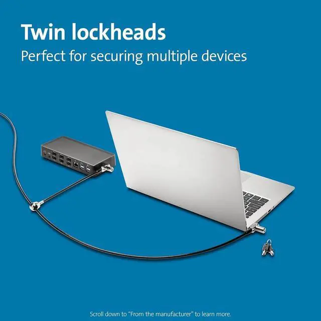 Alt view image 2 of 5 - Universal 3-in-1 Keyed Cable Lock - Twin Lockheads for Laptops & Other Devices (K63380WW)