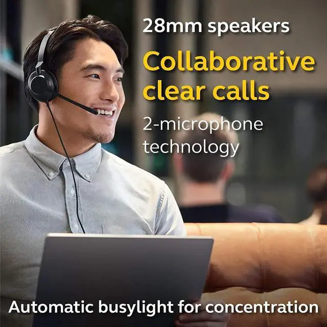 Alt view image 5 of 6 - Wired Headset, USB-C, Mono, Black  Lightweight, Portable Telephone Headset with 2 Built-in Microphones