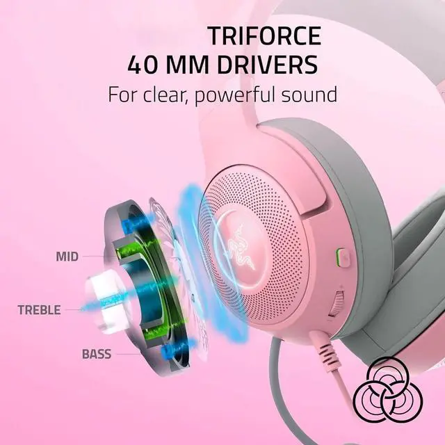Alt view image 5 of 6 - Wired Headset: Chroma RGB Kitty Ears - Stream Reactive Lighting - 40 mm Drivers - 7.1 Surround Sound - Quartz Pink